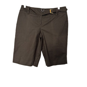 ANN TAYLOR Women's 6 Brown Stretch Bermuda Shorts Bamboo Belt Travel Resort